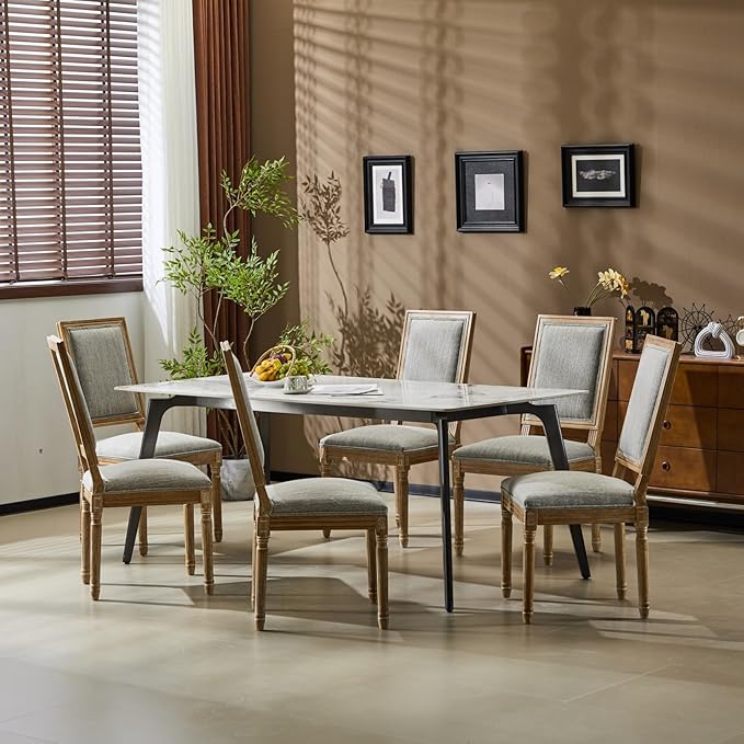Merax Upholstered Solid Wood Dining Chairs Set of 6, French Country Style - Image 5