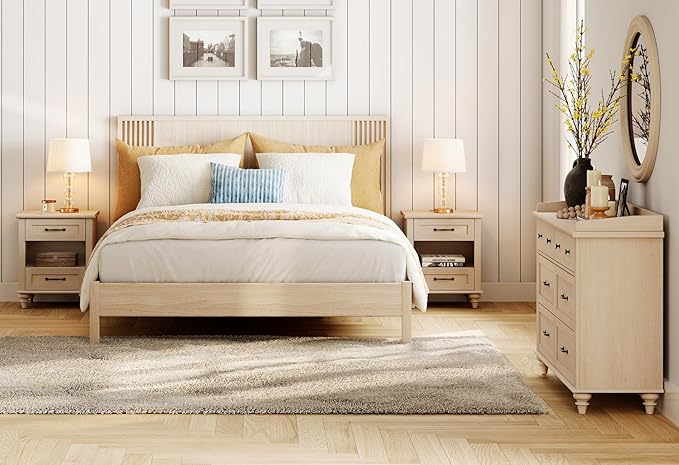 WAMPAT Beige Side Table with Charging Station, Elegant Nightstand - Image 8