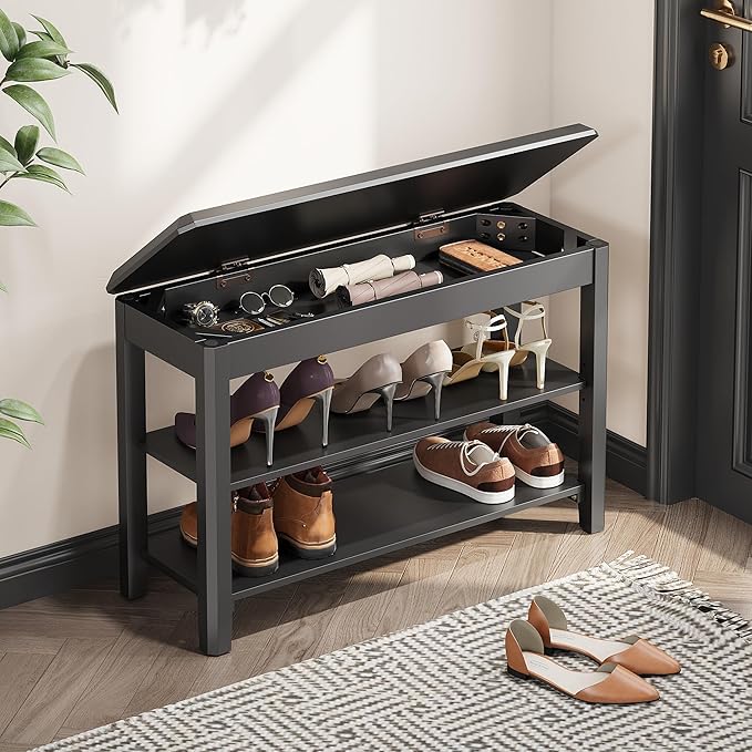 Shoe Rack Bench Seat Rubberwood 2-Tier Wooden Storage Bench 560lbs Compact by IUNVR