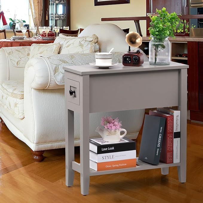 Gery Chairside Narrow End Table, Solid Recliner Side Table - Image 4