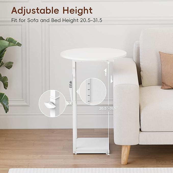 Vagusicc C Shaped End Table, Adjustable Height Small Side Table - Image 6