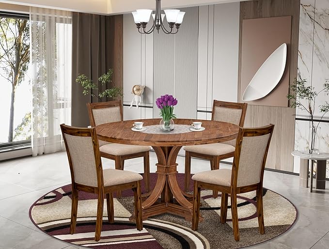 I7MZ5-50N-04 5-Pc Dining Room Set Includes a Pedestal Round Table and 4 Light - Image 2