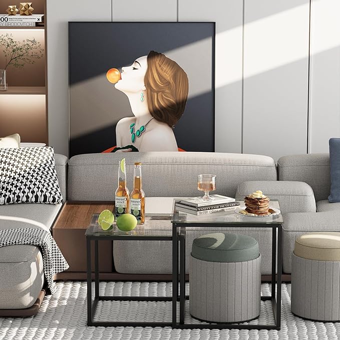 Garden 4 you Coffee Table Set of 2, Modern Glass Nesting Table, Metal Frame - Image 4
