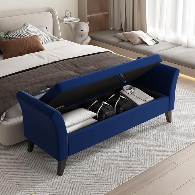 Furniliving Storage Ottoman Bench, Velvet Benches End of Bed Bench - Image 7