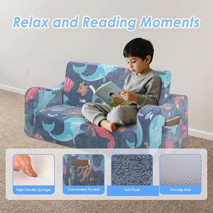Kids Couch Extra Large, Glow in The Dark 2-in-1 Folding Kids Sofa Bed - Image 6
