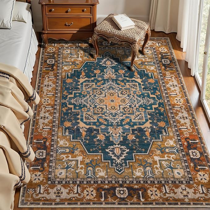 Tangsoo 4x6 Washable Rug Vintage Non Slip Indoor, Distressed Carpet - Image 2