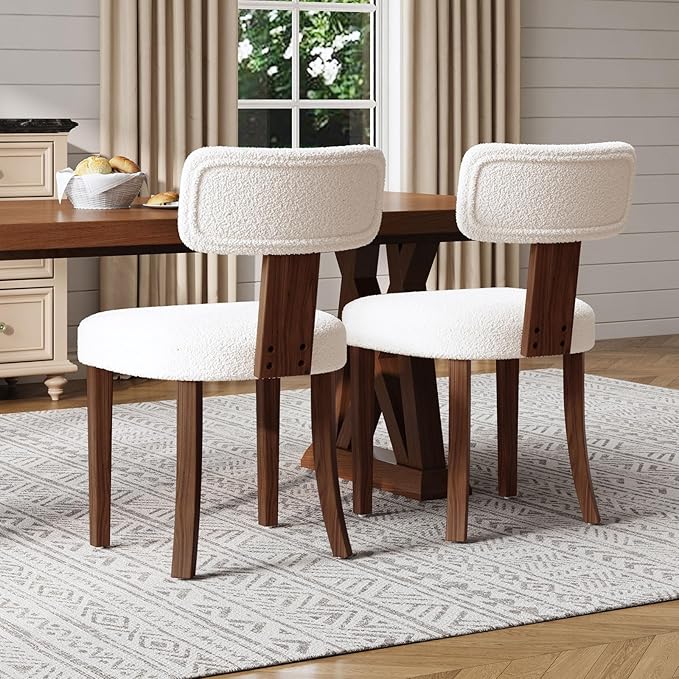 Mid-Century Dining Chair Set of 4, Upholstered Sherpa Seats - Image 8