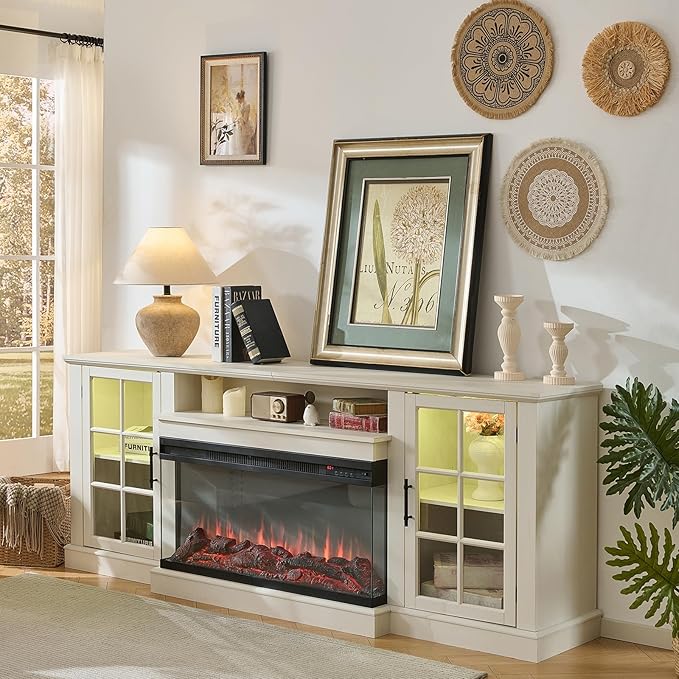 ROCKPOINT 3 Sided Glass 80" Fireplace TV Stand by ROCKPOINT