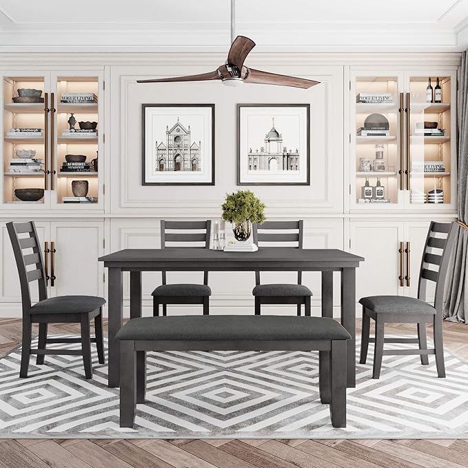 SogesPower 6-Piece Rustic Dining Table Set - Image 2