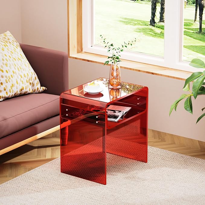 Clear Acrylic End Table 2-Tier Bedside Nightstand - Image 4