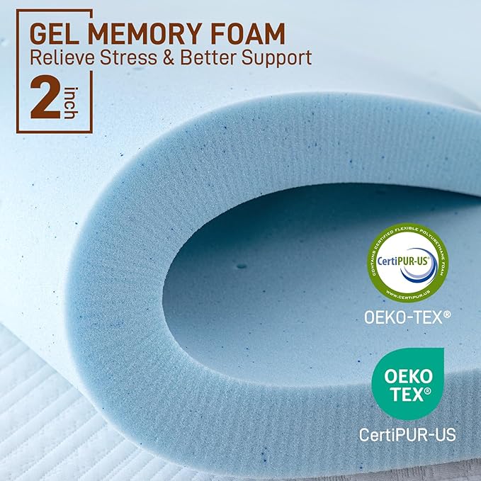 4 Inch Pillow Top Memory Foam Mattress Topper King, Dual Layer 2 Inch Gel - Image 6