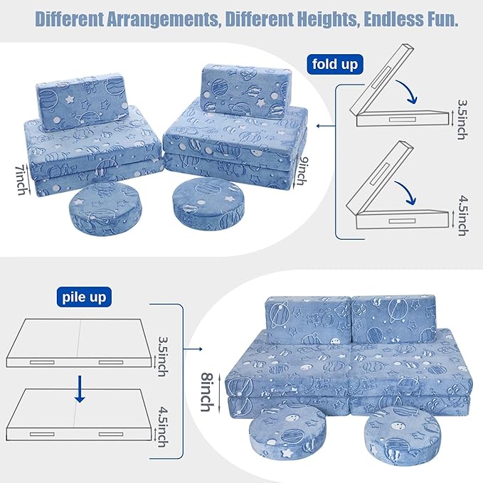 MeMoreCool Modular Glow Sofa for Kids, Space-Themed 8-Piece Convertible Foam - Image 2