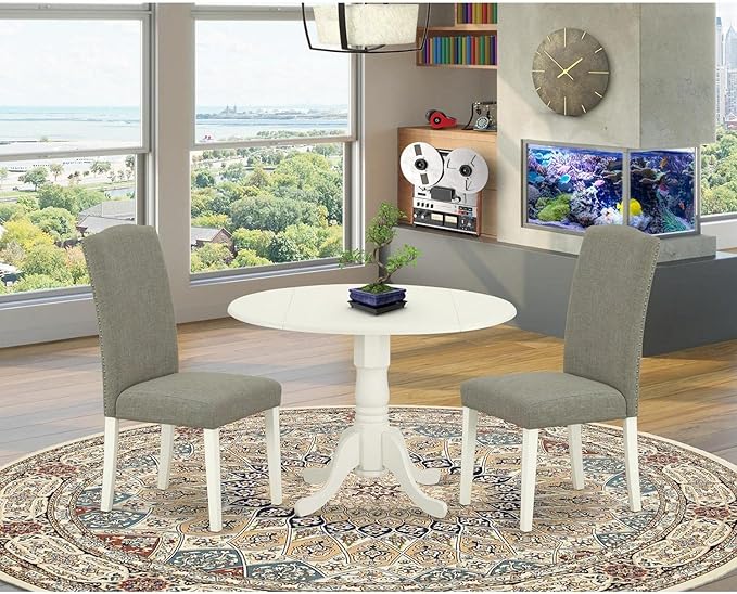 East West Furniture DLEN3-LWH-06 3 Piece Modern Dining Table Set Contains a - Image 6
