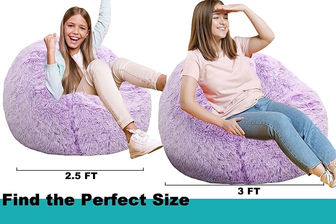 Fluffy Bean Bag Chair, 3FT Round Memory Foam Filled Bean Bag - Image 4
