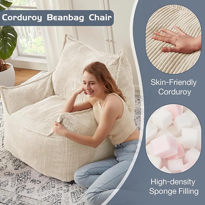 Giant Bean Bag Chair Sofa for Adults Teens, Comfy Corduroy Large Bean Bag Chairs - Image 4
