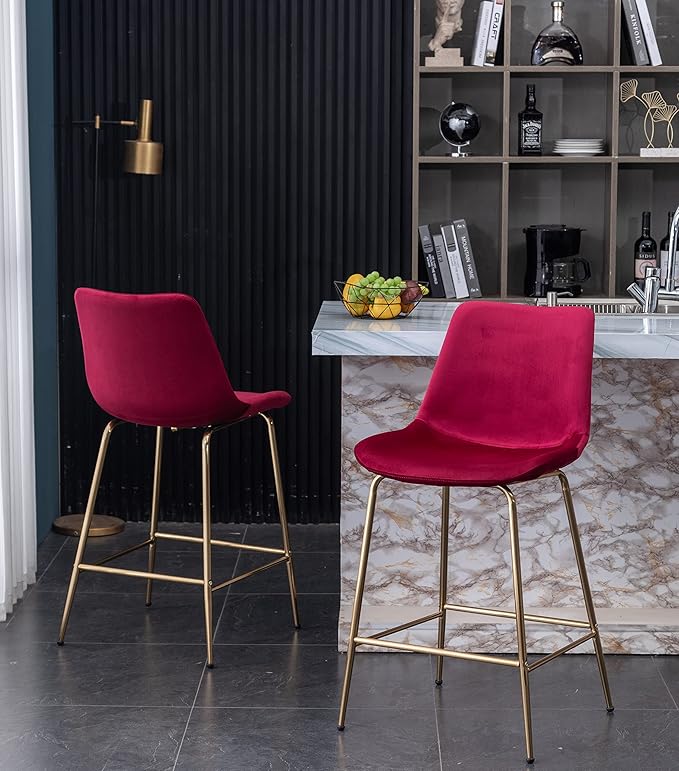 Roundhill Furniture Aufurr Modern Velvet 26.50 Counter Height Stools - Image 3