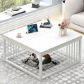 FOLUBAN White Coffee Table, Modern Rustic Wood and Metal Center Table, by FOLUBAN