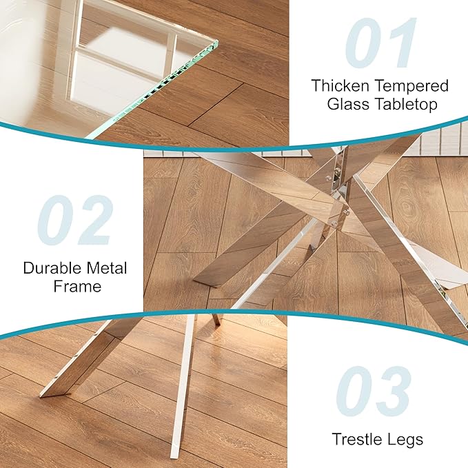 Dining Table for 4 Modern 47.2" Rectangular Glass Dining Table Kitchen & Dining - Image 5