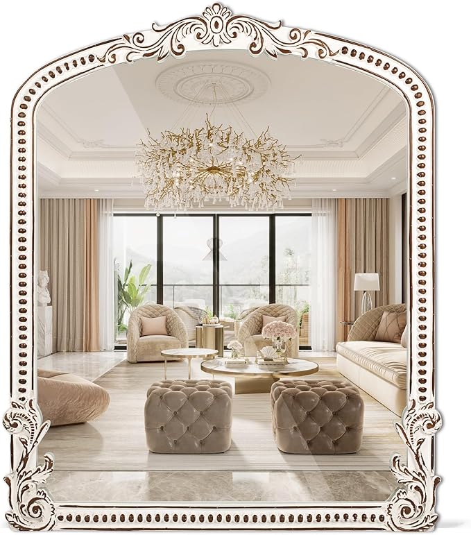 30x35 Inch Baroque Farmhouse Arched Wall Mirror Wooden, Rustic Distressed by HomeDecorationMirror