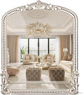 30x35 Inch Baroque Farmhouse Arched Wall Mirror Wooden, Rustic Distressed by HomeDecorationMirror