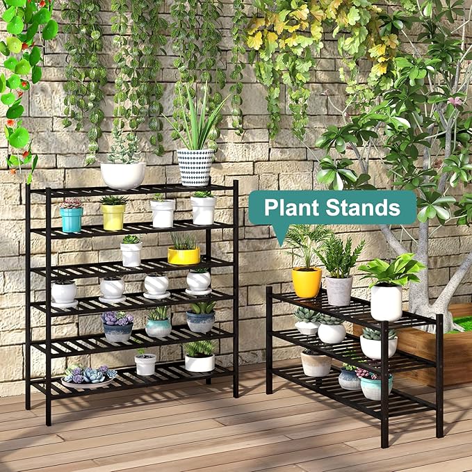 3-Tier Long Black Shoe Rack, Bamboo Wood Shoe Rack - Image 7