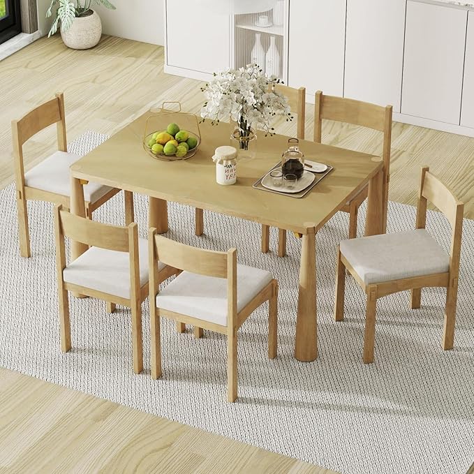 Dining Table with Chairs Set of 6, 7-Piece 60" Farmhouse Rectangular Dining by Unknown