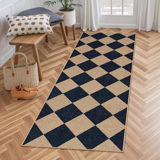Lahome Checkered Easy Jute Runner, 2x6 Kitchen Runner Rug Non Slip Washable by Lahome