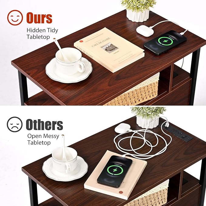 Narrow Side Tables with Charging Station, Narrow End Table with Wooden Drawers - Image 6