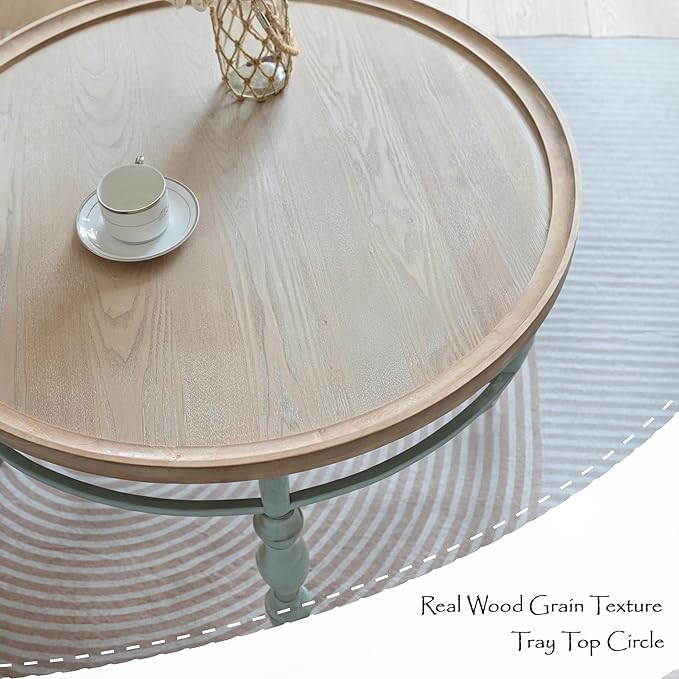 Rustic Farmhouse Round Coffee Table, French Country Vintage Center Table - Image 4