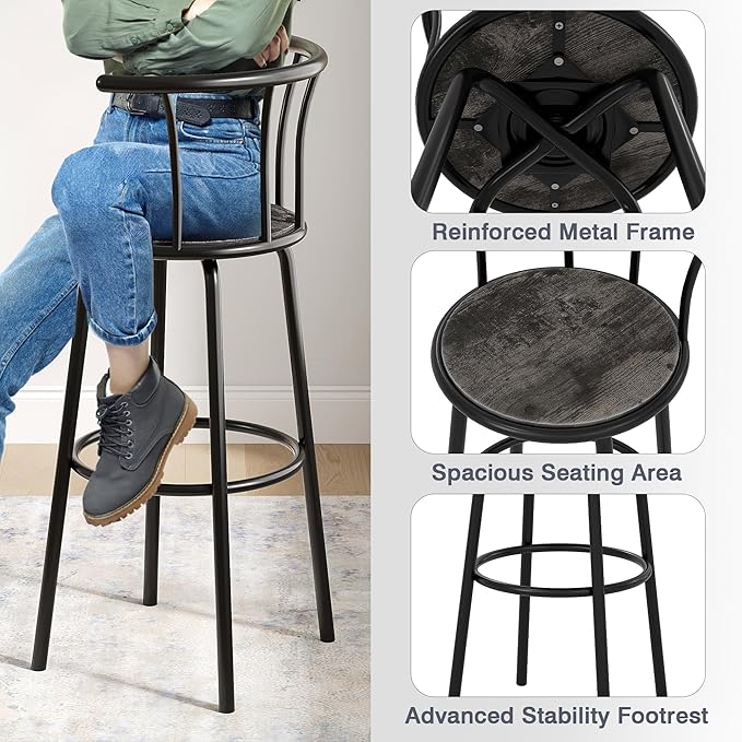 VECELO Bar Stools Set of 2, Swivel Counter Barstools - Image 4