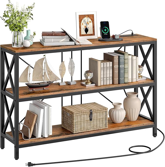 47.2" Console Table with Charging Station, 3-Tier Entryway Table, Industrial by Choezon
