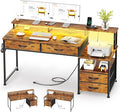53" Computer Desk with 4 Drawers & Power Outlets, Reversible Home Office Desk by MUTUN
