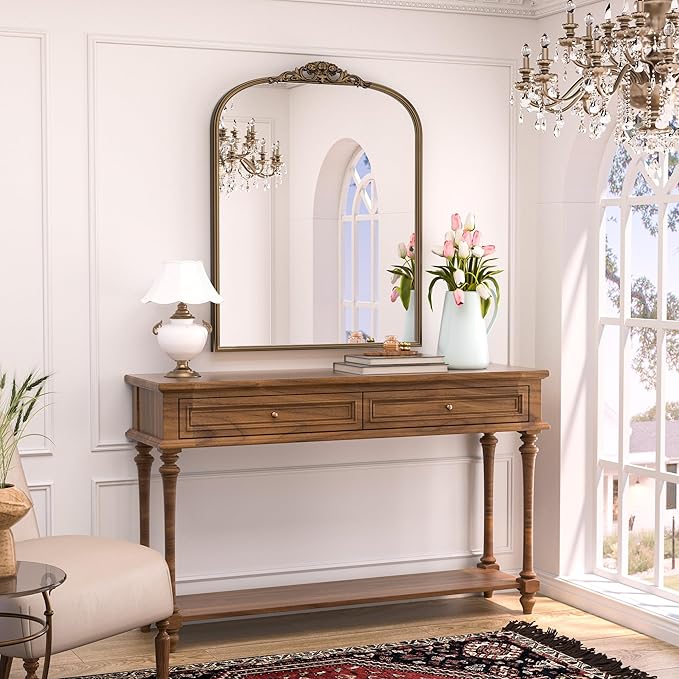 Keonjinn Gold Vintage Mirror 30" x 36", Antique Brass Mirrors - Image 2