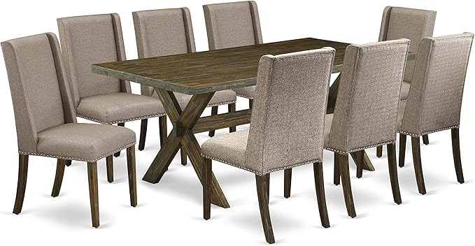 East West Furniture X777FL716-9 9 Piece Dining Table Set Includes a Rectangle - Image 2