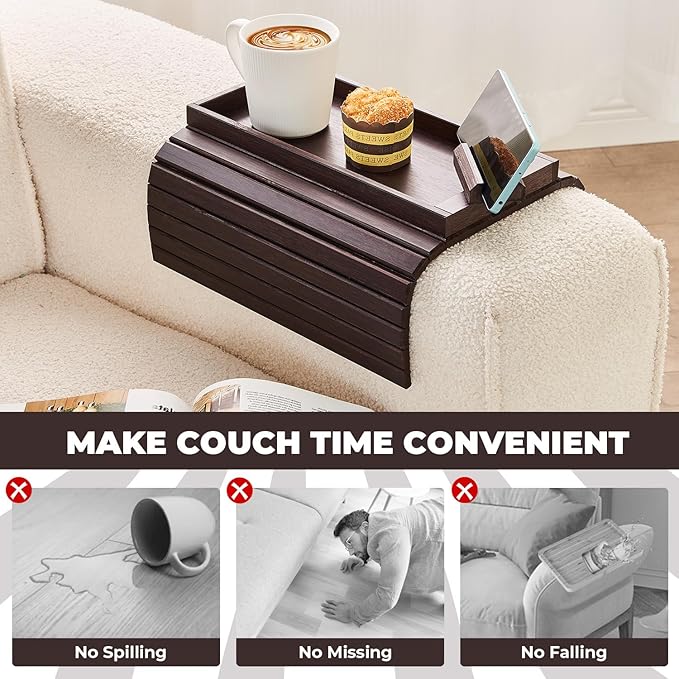 Bamboo Sofa Arm Tray, Anti Falling Couch Arm Tray Armrest Table - Image 6