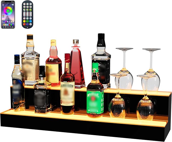 MESAlLUP Acrylic 30 Inch 2 Tier High Light LED Liquor Bottle Display Shelf by MESAILUP
