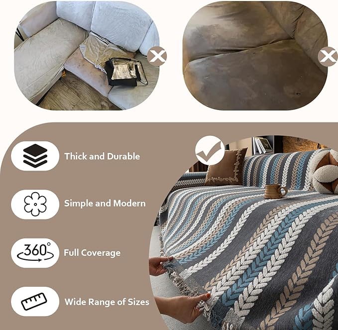 STACYPIK Boho Jacquard Leaves Sofa Cover, Washable Furniture Protector - Image 4