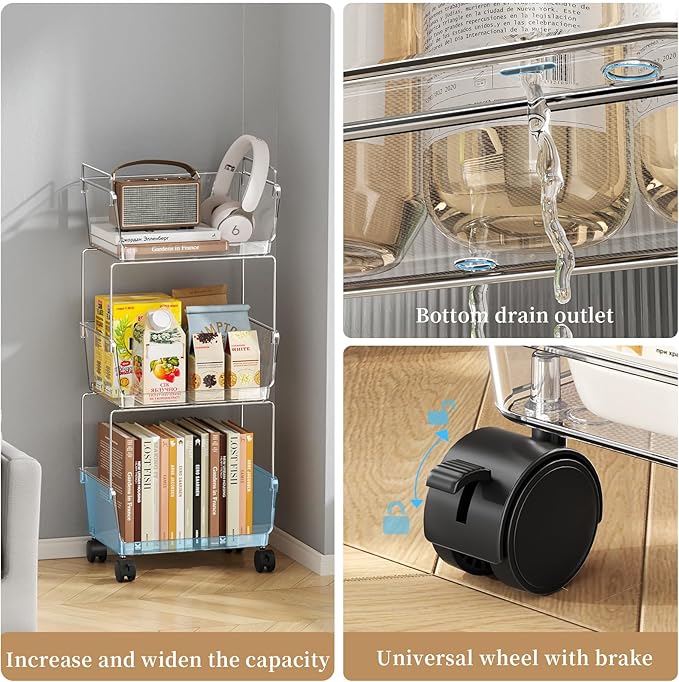 YCIA&DONE 3 Tier Rolling Cart, Storage Shelf Organizer - Image 3