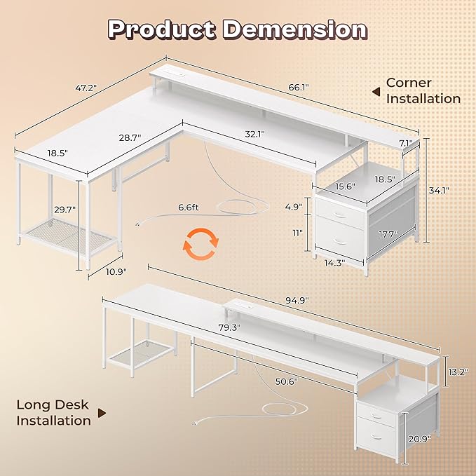 PRAISUN 66 Inch L Shaped Computer Desk - Image 2