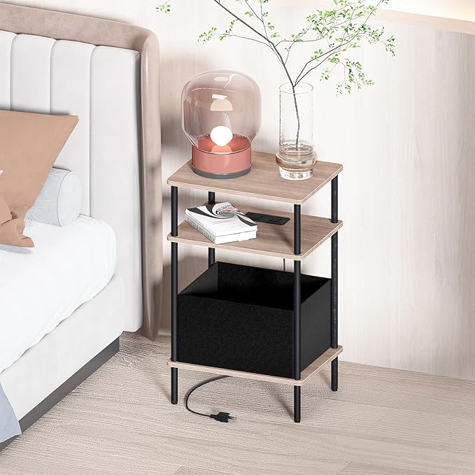 Small Side Table with Charging Station, Slim Nightstand with Outlet, Sofa - Image 2