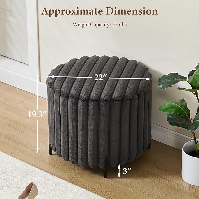 Furniliving Modern Round Ottoman, Large Size Bedroom Ottoman Footstool Round - Image 2