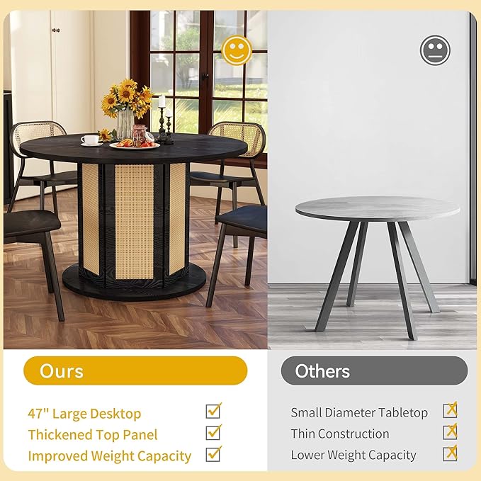DWVO Round Dining Table for 4-6 People 47 Inch Farmhouse Kitchen Table - Image 6