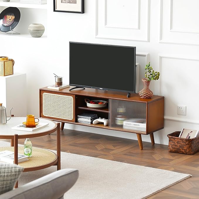 Tiita Rattan TV Stand for 55 Inch TV, Bamboo TV Cabinet - Image 3