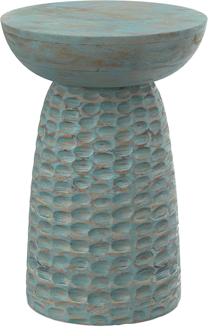 SIMPLIHOME Boyd 13-inch Wide Solid Mango End Table in Teal Wash, by SimpliHome