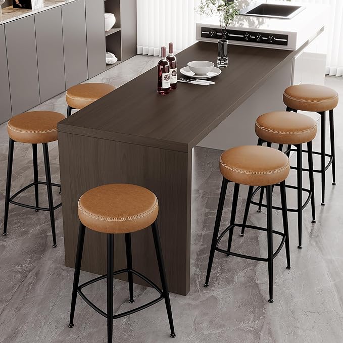 Counter Height Bar Stools, Upholstered Faux Leather Kitchen Counter Stools by ErdoruLiving