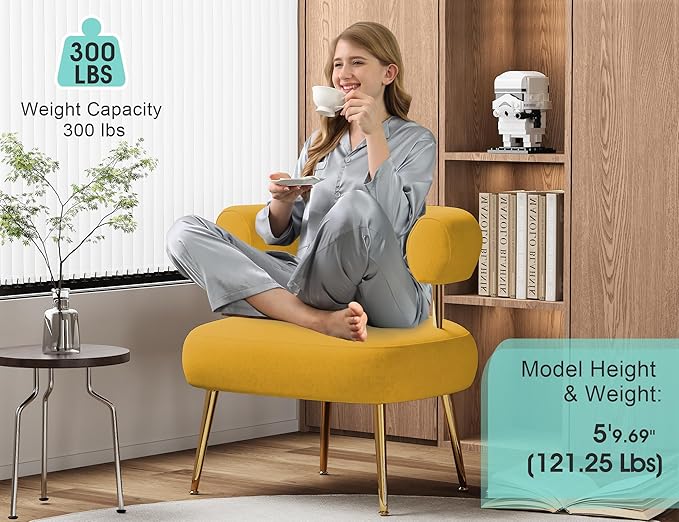 Modern Velvet Accent Chair, Round Upholstered Barrel Armchair - Image 3