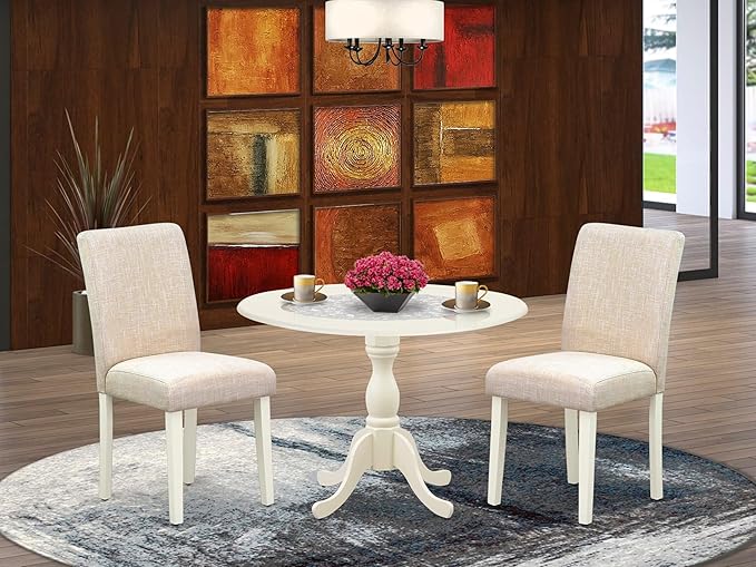 East West Furniture DMAB3-LWH-02 3 Piece Dining Table Set Contains a Round - Image 2