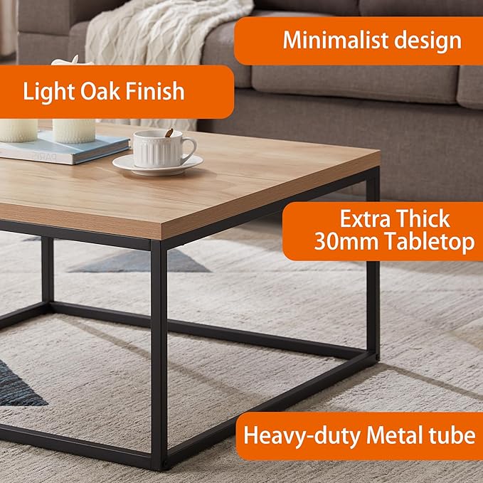 CENSI 30"x30" Natural Oak Accent Coffee Table Ottoman - Image 5