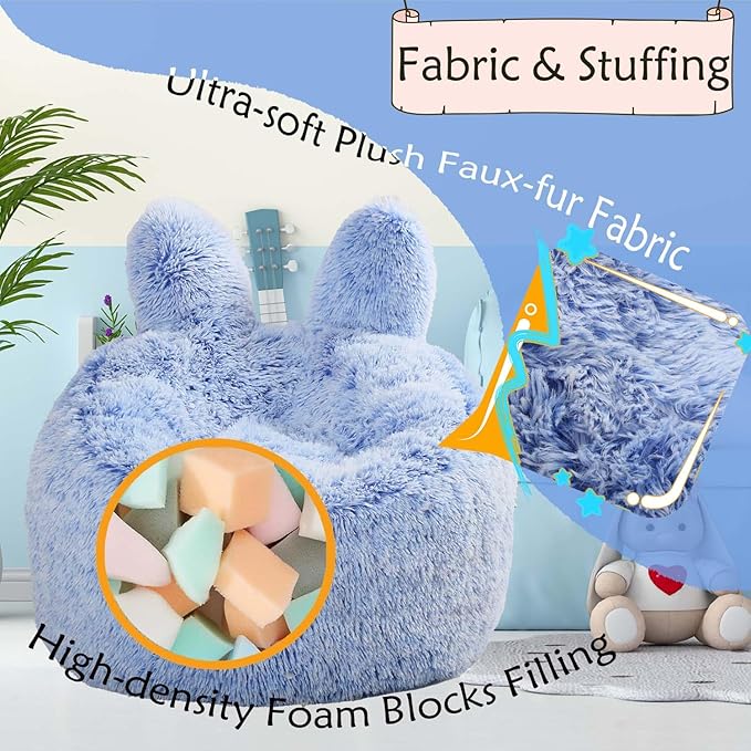 Bean Bag Chair for Kids with Plush Faux Fur Cover, 2.5FT Memory Foam Filled - Image 3