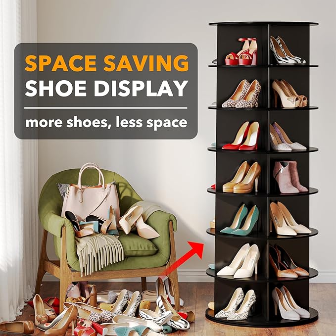 SpaceAid Black 7-Tier Spinning Rotating Shoe Rack Organizer, Shoe Display Tower - Image 3